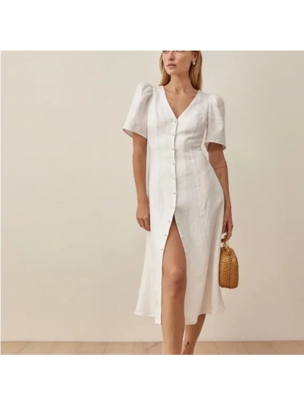 reformation newbury linen mini dress with buttons